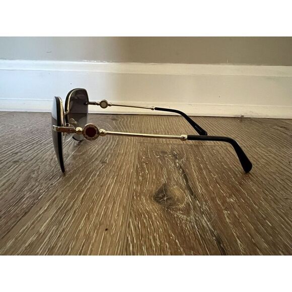New Bvlgari BV 6108 278/8G Pale Gold Metal Aviator Sunglasses Grey Gradient Lens - Picture 3 of 9